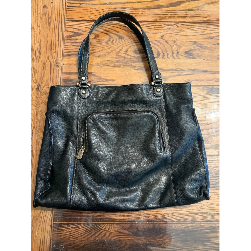 Liz Claiborne Tote Bag Womens Large Black Leather Double Handle Shoulder Purse